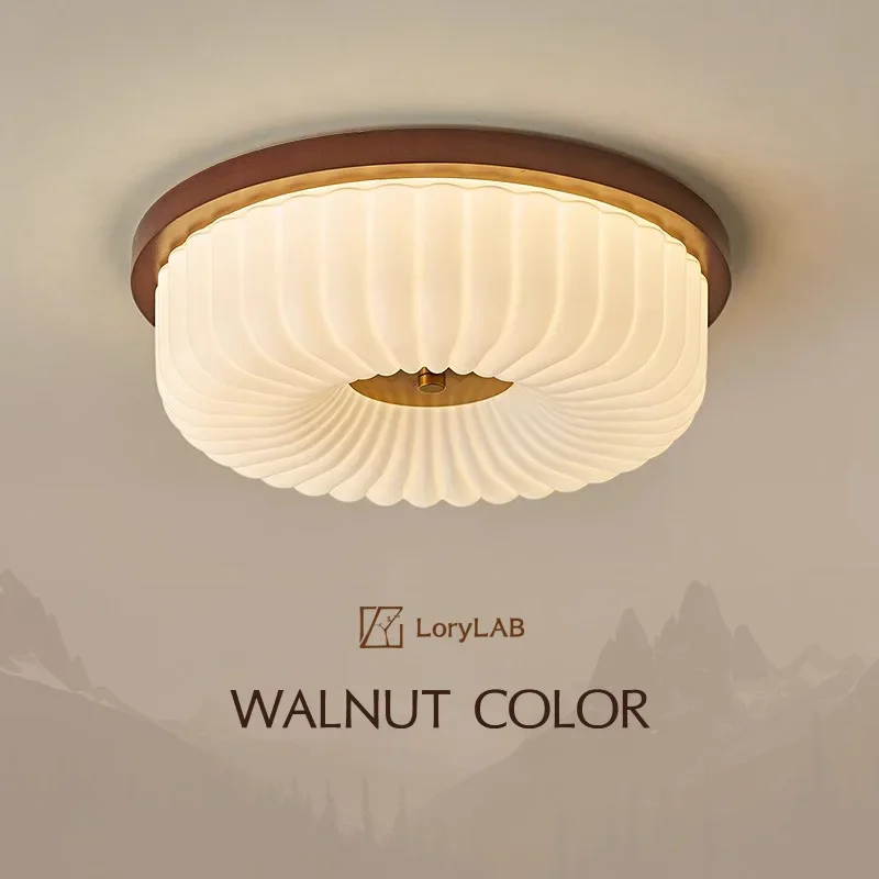 Janpanese Wabi-sabi Patterned Acrylic Lampshade Walnut LED Pendant Lights Indoor Lamps for Bedroom Home Decoration Chandeliers