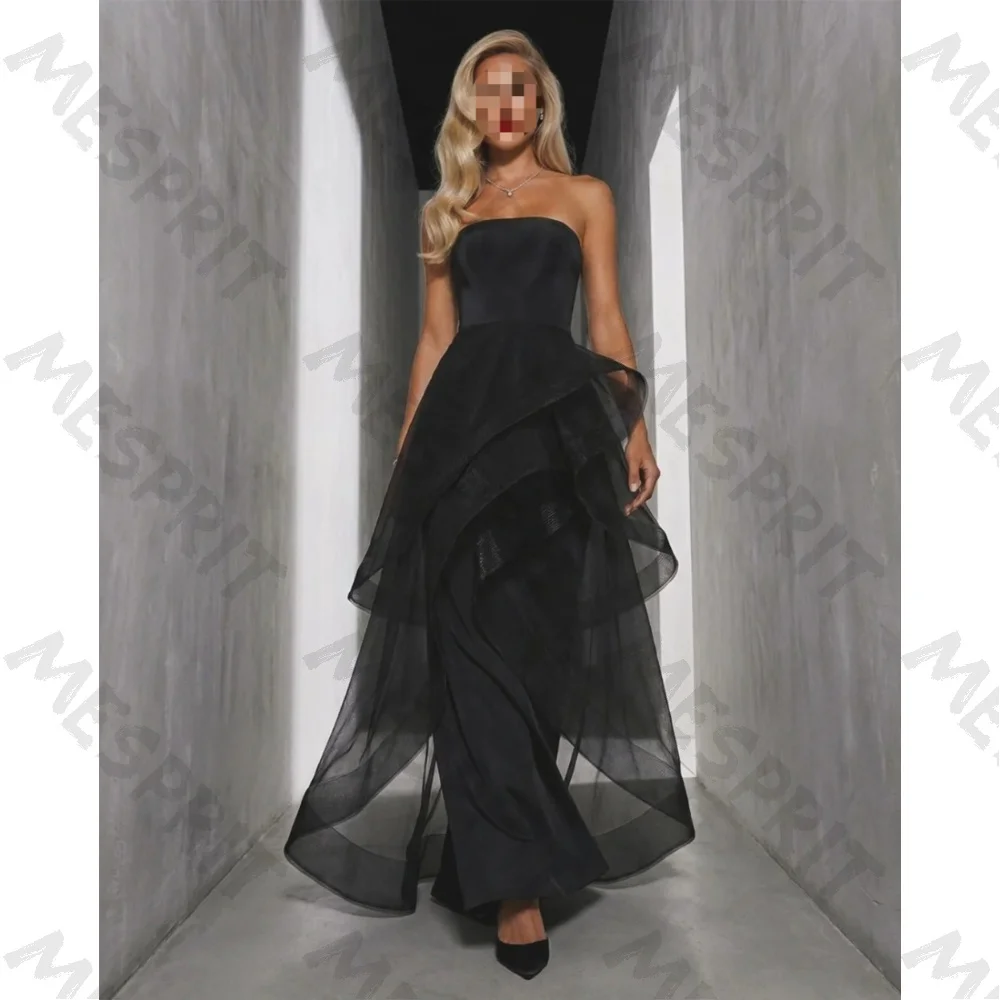 Customized Black Transparent Sheer Strapless Evening Dress 2026 Paired with Pleated Layered Ball Gown 2026 Wedding Collection