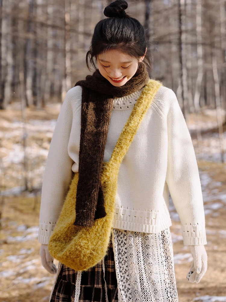 

White Knitted Wool Sweater round Ne Pullover Loose Fit Autumn Winter New Arrival Comfortable Warm Fem Faion Commute Sle