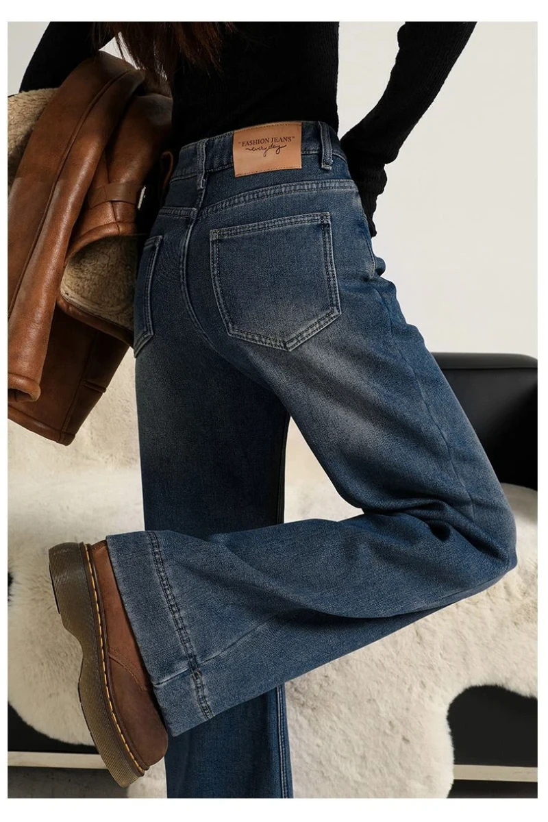 Y2K デニムパンツ 女性用 フレア ルーズ ワイドレッグ ストレッチ フリース裏地 レトロ カジュアル パンツ ファッション フィット感なし 多用途