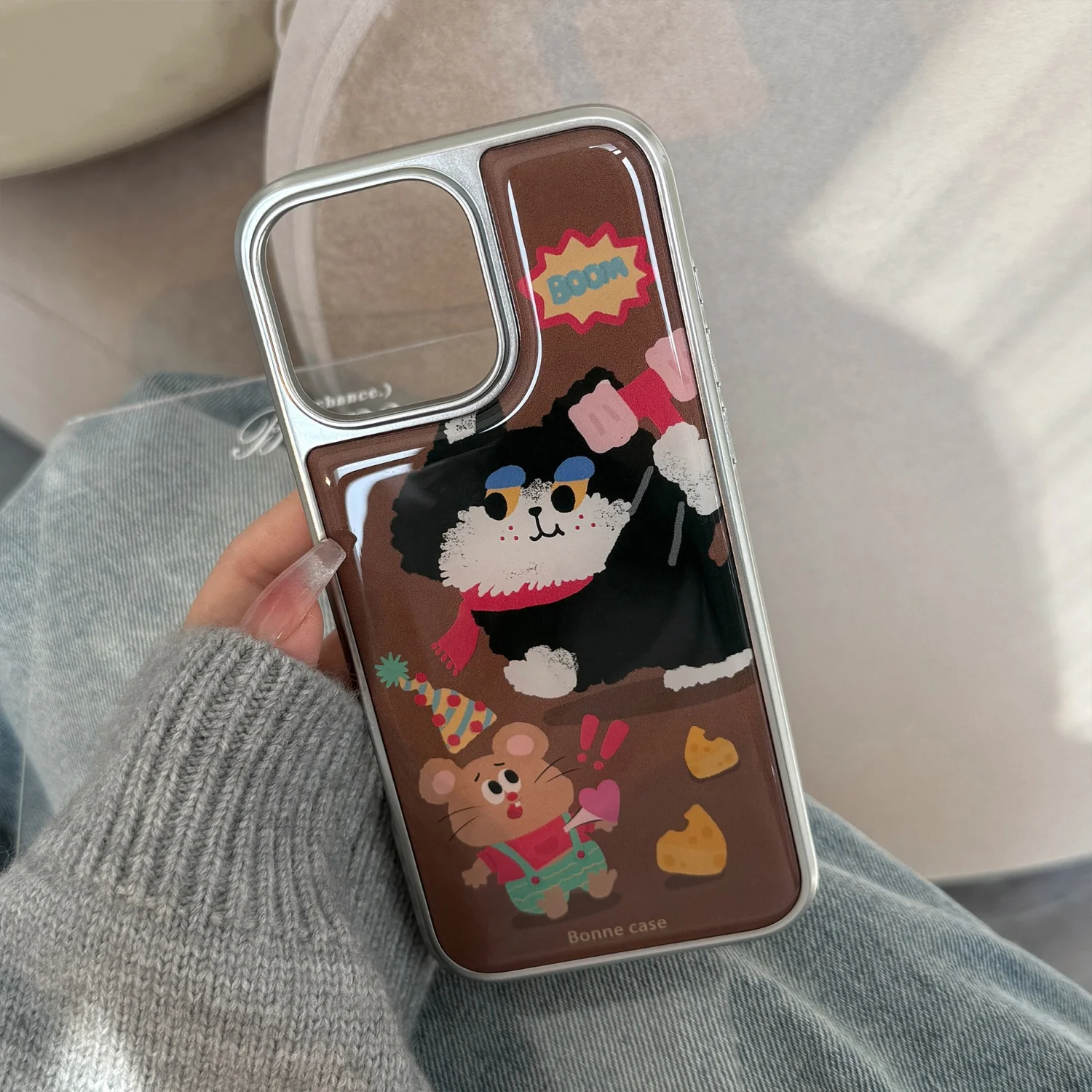 Fun Trend Cartoon Cheese Cat Phone Case For iPhone 17 AIR 16 15 14 13 12 11 PRO MAX PLUS Anti Drop Dustproof Silver Edge Cover