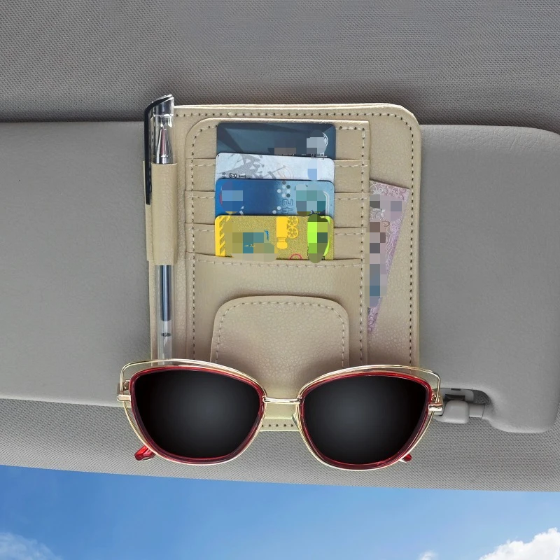 Car Sun Visor Organizer Multi-Pocket Business Card Storage Management Sunglasses Holder Visor Accessories Auto Interior