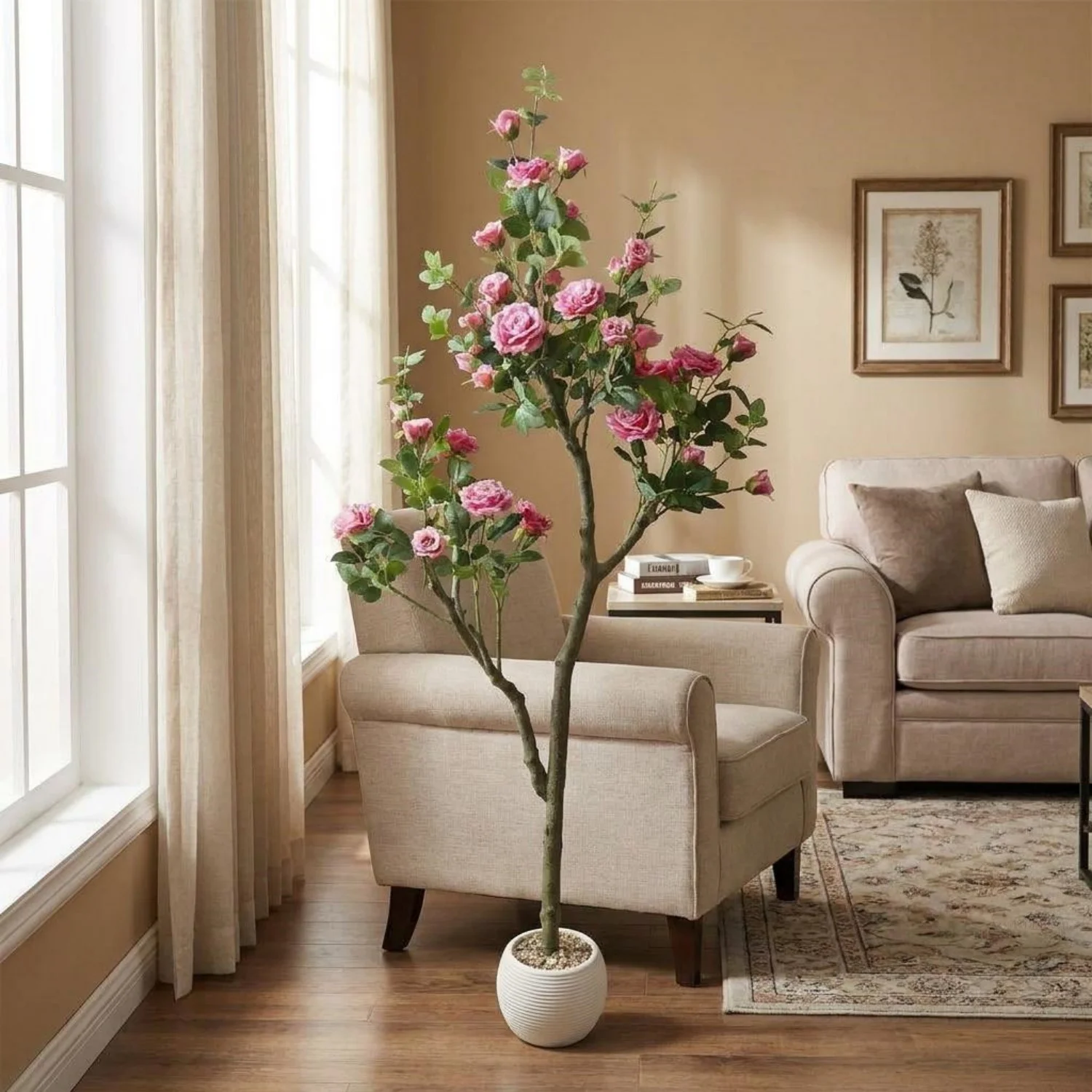 

6FT Artificial Tree Indoor, Faux Tree,Potted Fake Flower Tree, Artificial Plants for Home Office Wedding Party Decor
