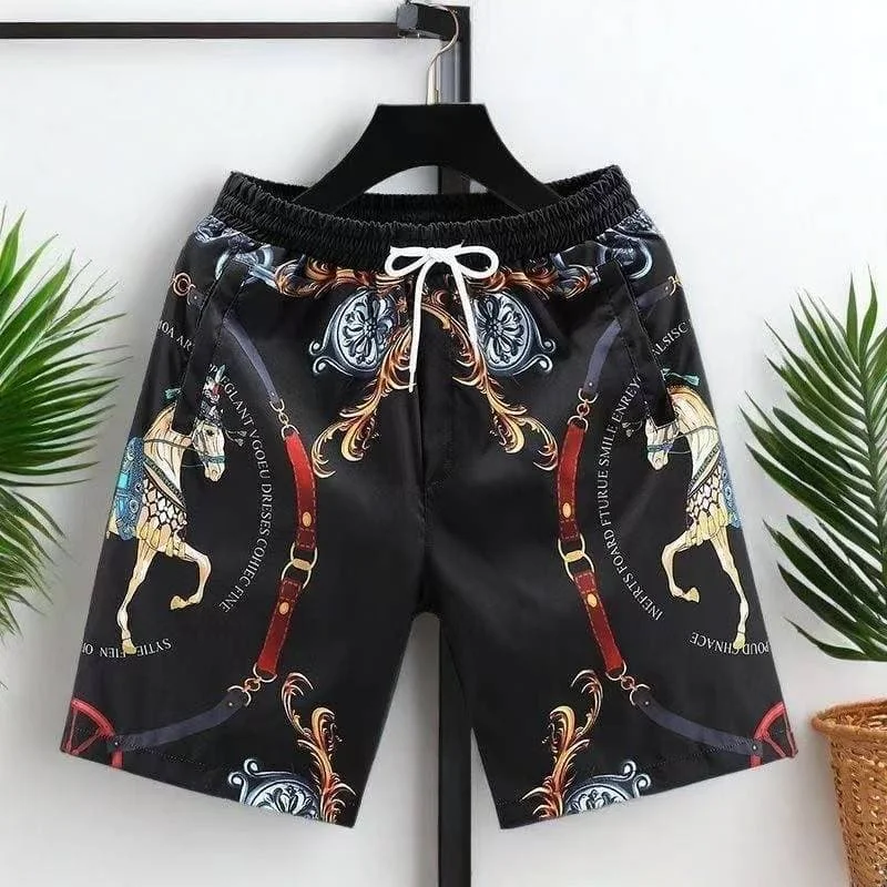 2026 Luxury Vintage Horse Floral Scroll All Over Print Men Shorts  Loose Beach Short Pants Summer Street Daily Sport Casual