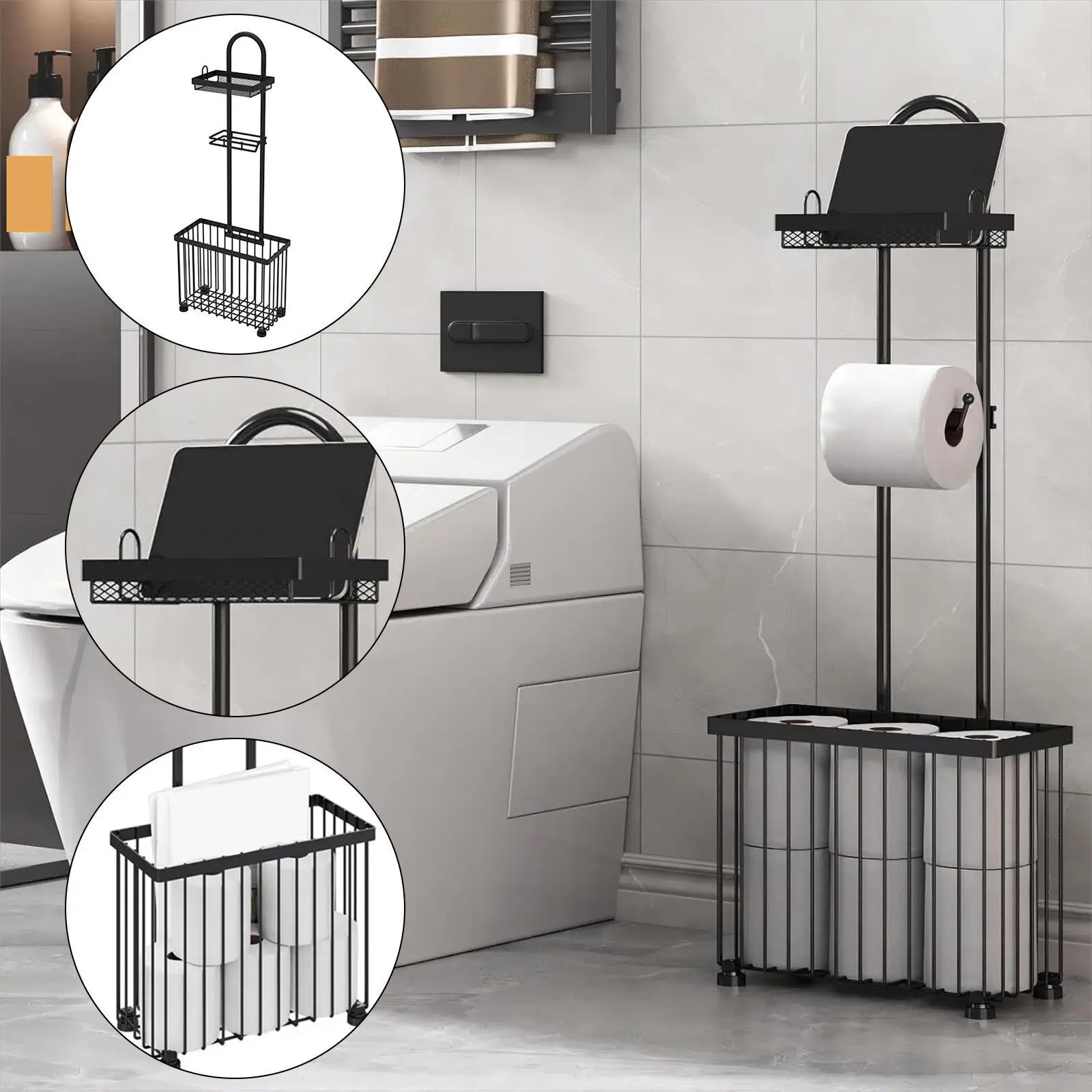 

Toilet Paper Holder Stand,Toilet Tissue Rack Space Saving Tissue Paper Roll Dispenser for Campers,Small Items,Cabins,Wipes,Books