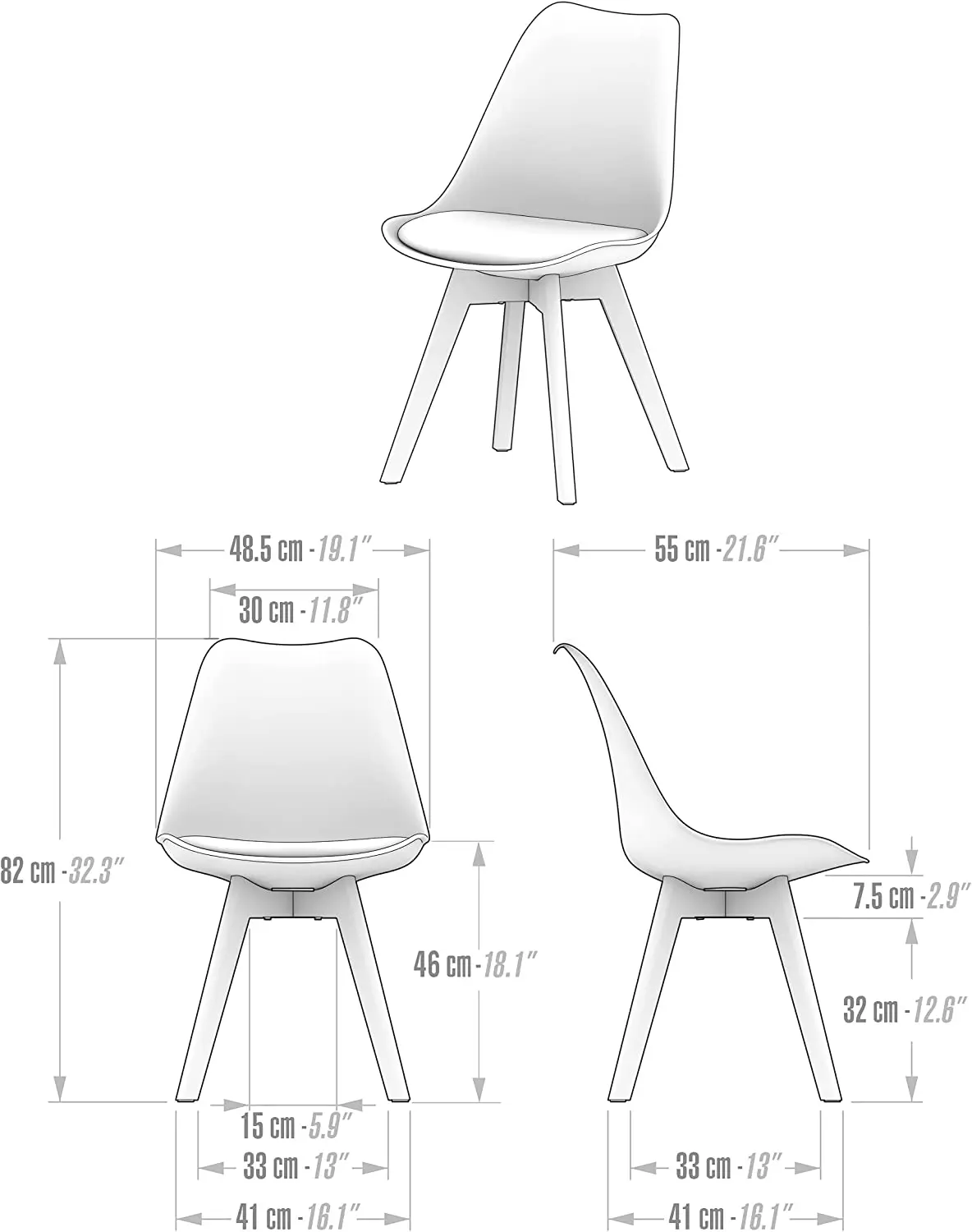 Formwell-Nordic Style Chairs Set, Upholstered Side Chairs, Beech Wood Legs, Plastic Shell Chair for Dinning Room, Set of 4