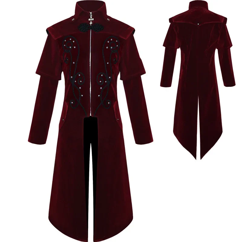 Medieval Stand Collar Jacket Winter Gothic Steampunk Long Trench Men Halloween Carnival Party Cosplay Costume