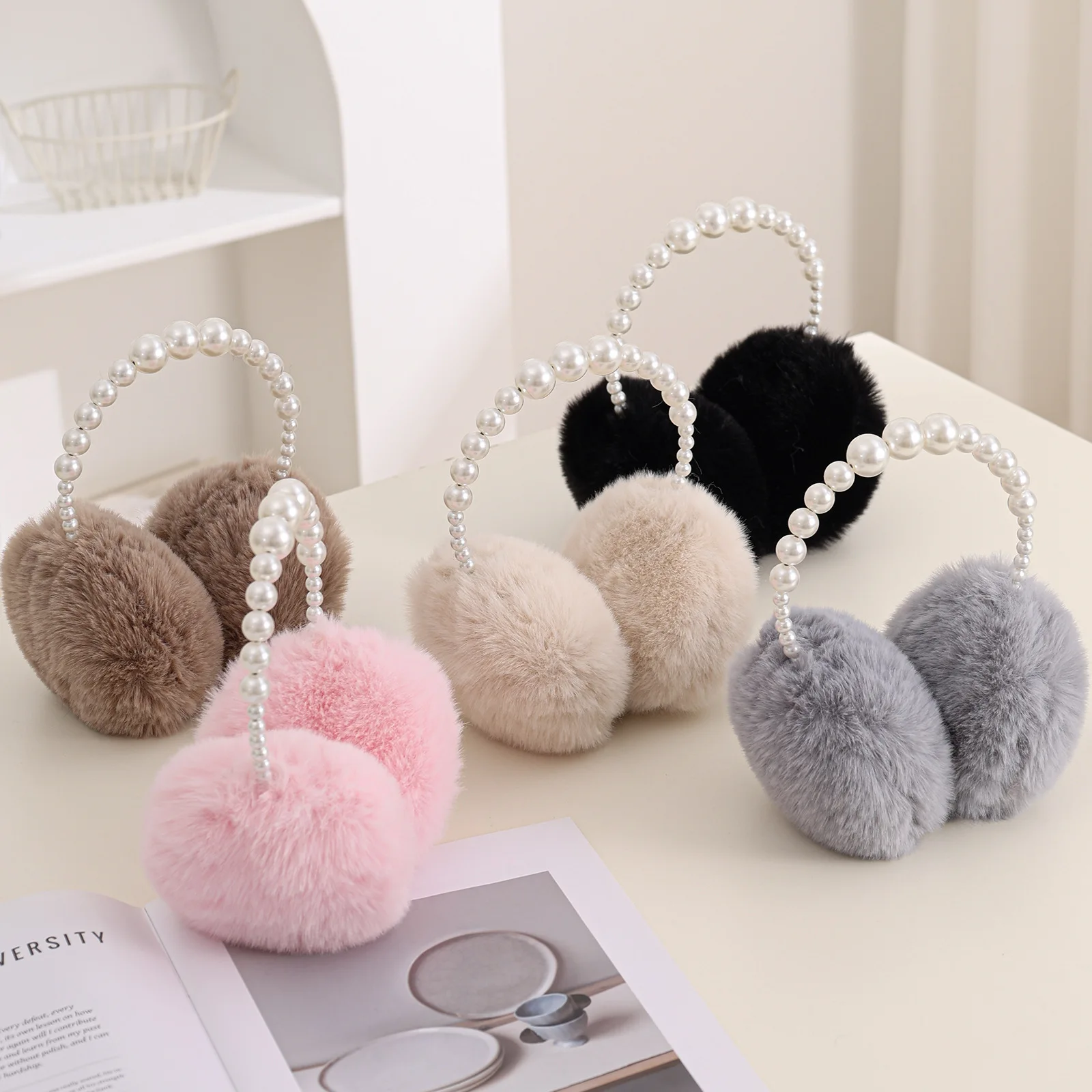 Winter Warm Ear Muffs women's Ear Coverings Ear Covers Plush Fashion Bags anti-rabbit Fur Pearl Ear Stands Ear Protect 4e009