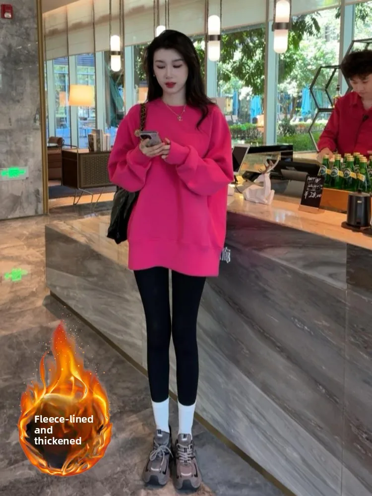 

Korean Sle Lazy round Ne Thiened Fce Women's Sweatirt Mid-Length Faionable Spring New Arrival Comfortable Fit