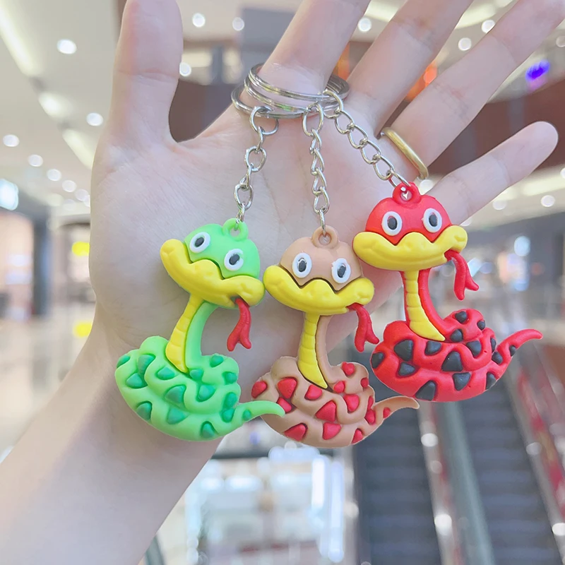 Cute Snake Pendant Keychain Cartoon Chinese Zodiac Snake Year Key Ring Fashion Backpack Decoration Accessories New Year Gifts