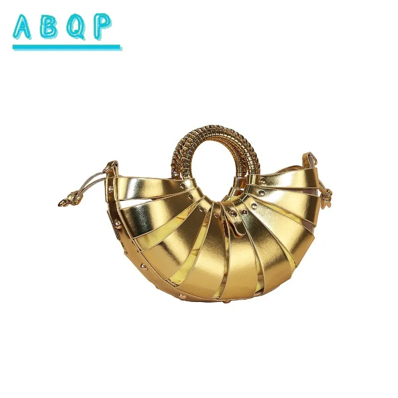 Dinner Handbag Bright Leather Personality Shining Dinner Party Handbag Splicing Hollow Three-dimensional Fan Fashion Women's Bag