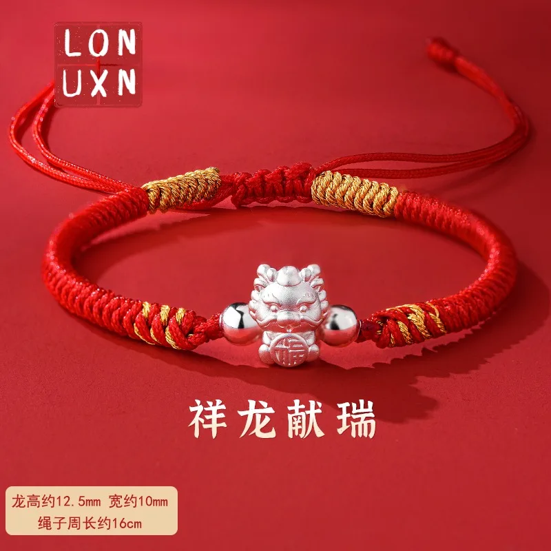 

Dragon Year 999 Sterling Silver Red String Bracelet Twelve Zodiac Transport Beads Couples Men Women Bestie Woven Hand Rope Gift