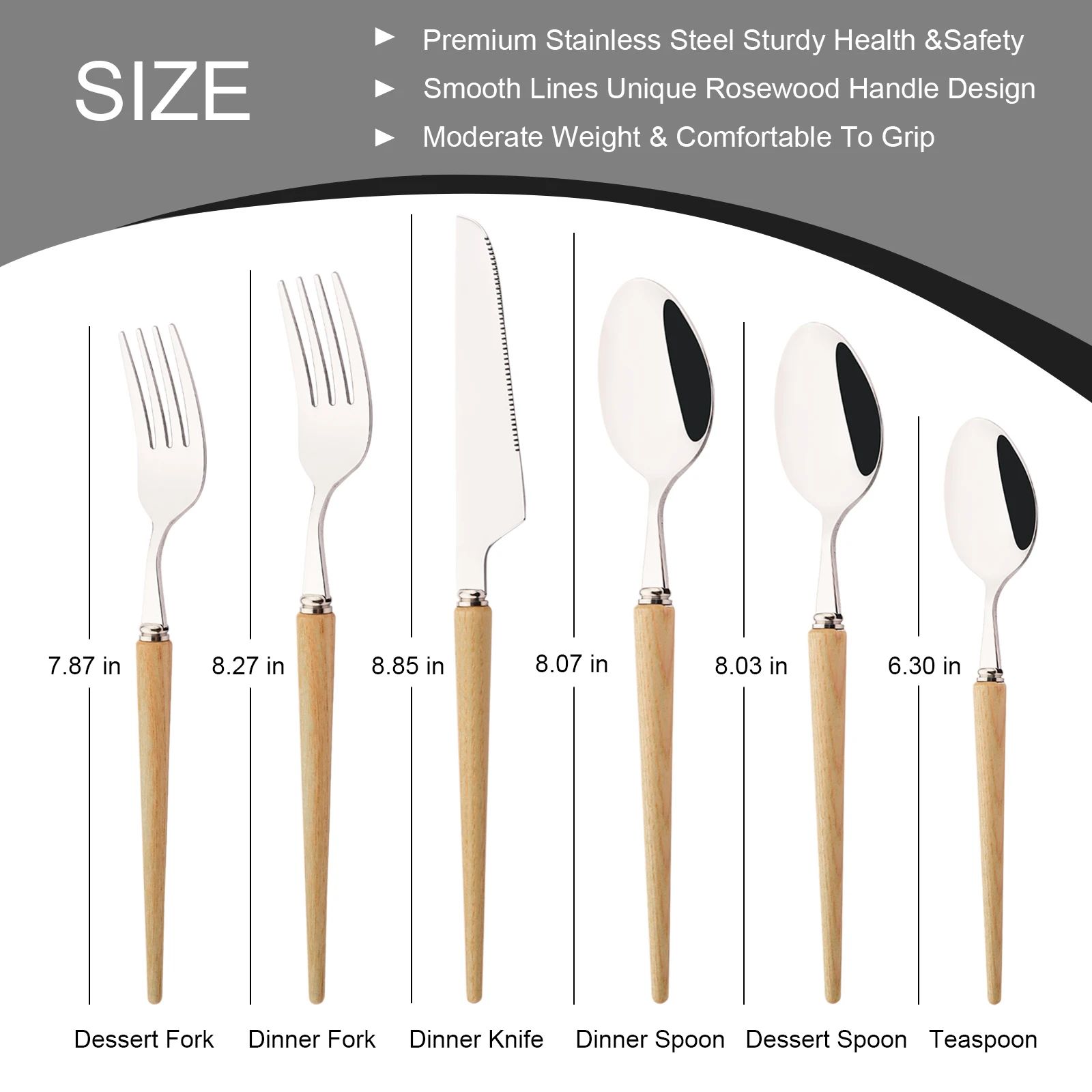 6/24Pcs New Wooden Handle Dinnerware Cutlery Set Stainless Steel Tableware Knife Fork Tea Spoons Silverware Western Flatware