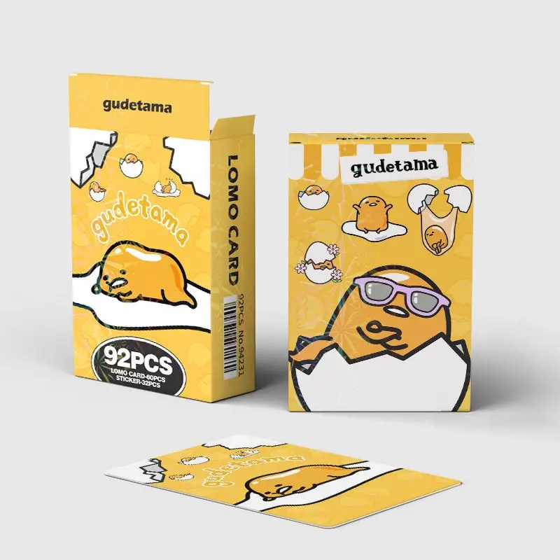 Pegatinas de cartas pequeñas Sanrio Gudetama, serie de dibujos animados de gran aventura, doble cara, regalos para niñas, 92 piezas