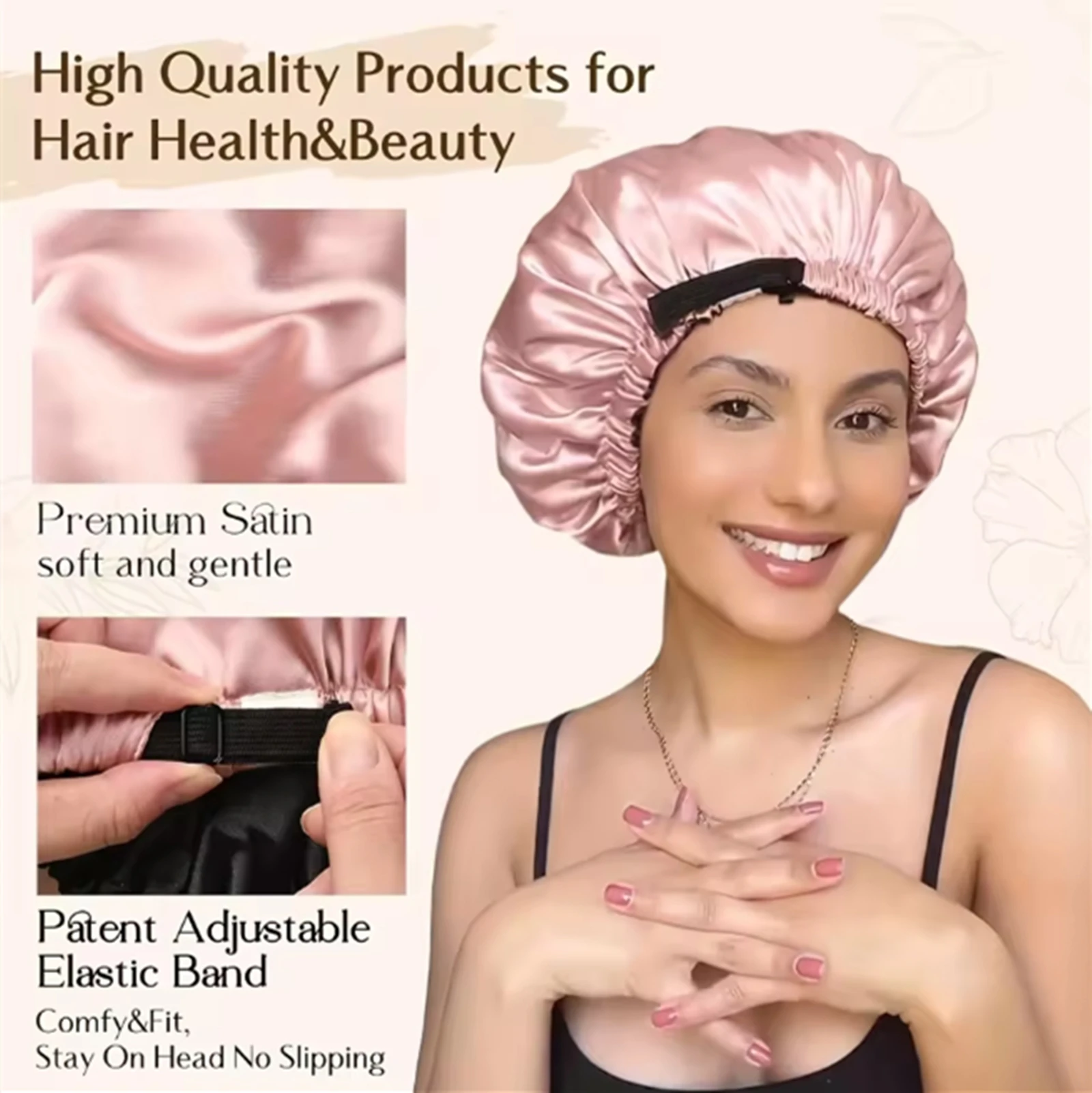 Satin Hair Bonnet - Регулируемая атласная шапочка для сна, двусторонняя,