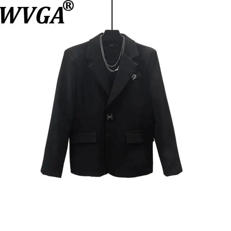 

WVGA 2026 Korean Style Men's Metal Buckle Shoulder Pads Stylish Blazer Niche Chic Casual Solid Color Loose Fit Jacket Ins W24061