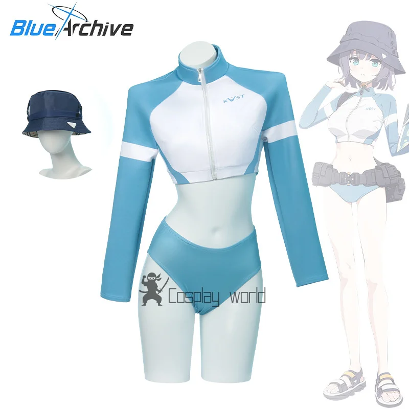 

Костюм для косплея Game Blue Archive Sorai Saki, топ с длинными рукавами, купальник, шляпа, полный комплект для женщин и девочек, купальник, летний сезон