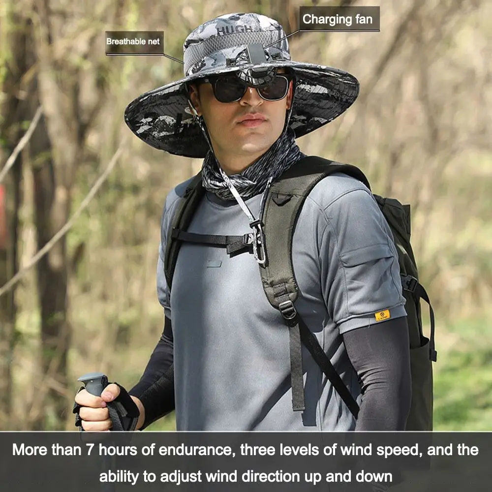 Креативная Рыбацкая шляпа с широкими полями, дышащая шляпа с 2 веерами, мужская шляпа с защитой от УФ-лучей и козырьком от солнца