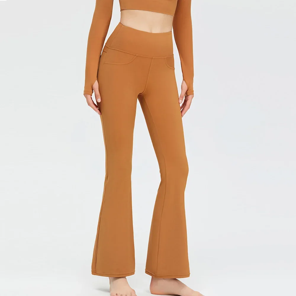 Flare Legging Pocket Yoga Pants Women Bell-bottoms Workout Yoga Trousers High Waist Tight Fitness Pants Gym Sports Wide Leg Pant