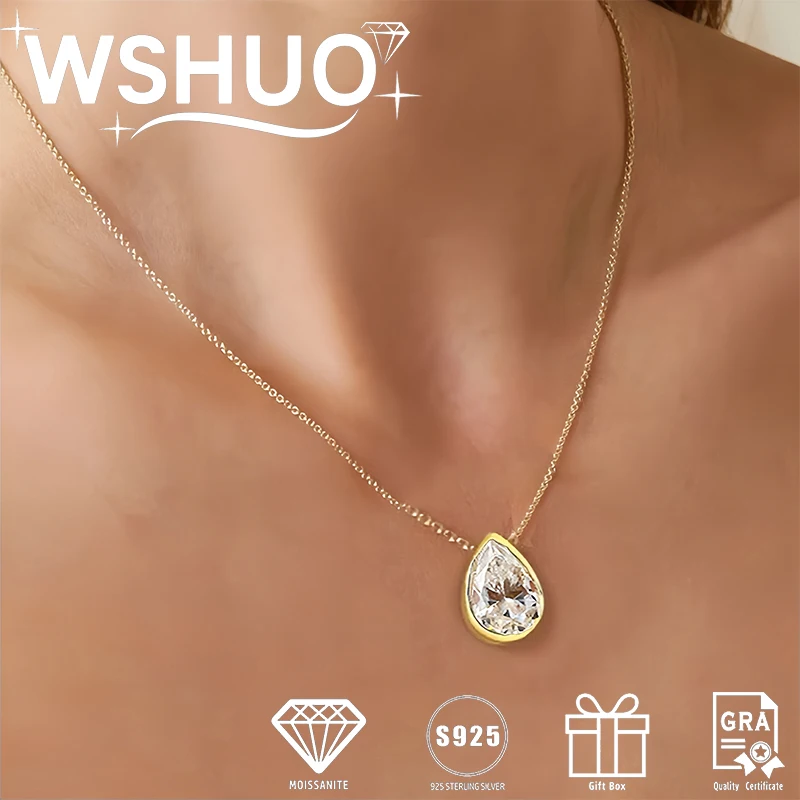 

WSHUO 1-4ct Pear Cut Full Moissanite Necklaces 100% 925 Silver Single Women Diamond Pendant Necklace Fine Jewelry Birthday Gift