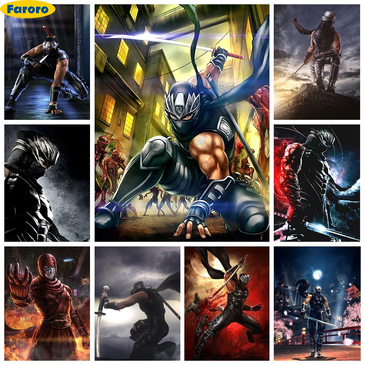 

Ninja G-Gaiden Diamond Painting Kit Japanese Ninja Image Diy Diamond Embroidery Cross Stitch Hand Gift Warrior Home Wall Deco