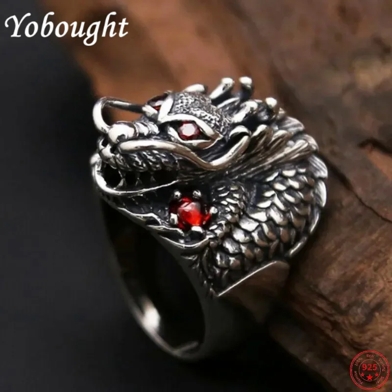 Genuine S925 Sterling Silver Rings For Men New Fashion Domineering Vintage Chinese Dragon Argentum Amulet Punk Jewelry