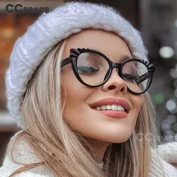 48204 Roun Cat Eye Anti-Blue Light Women Optical Glasses Frame Diamond Cut Fashion Computer