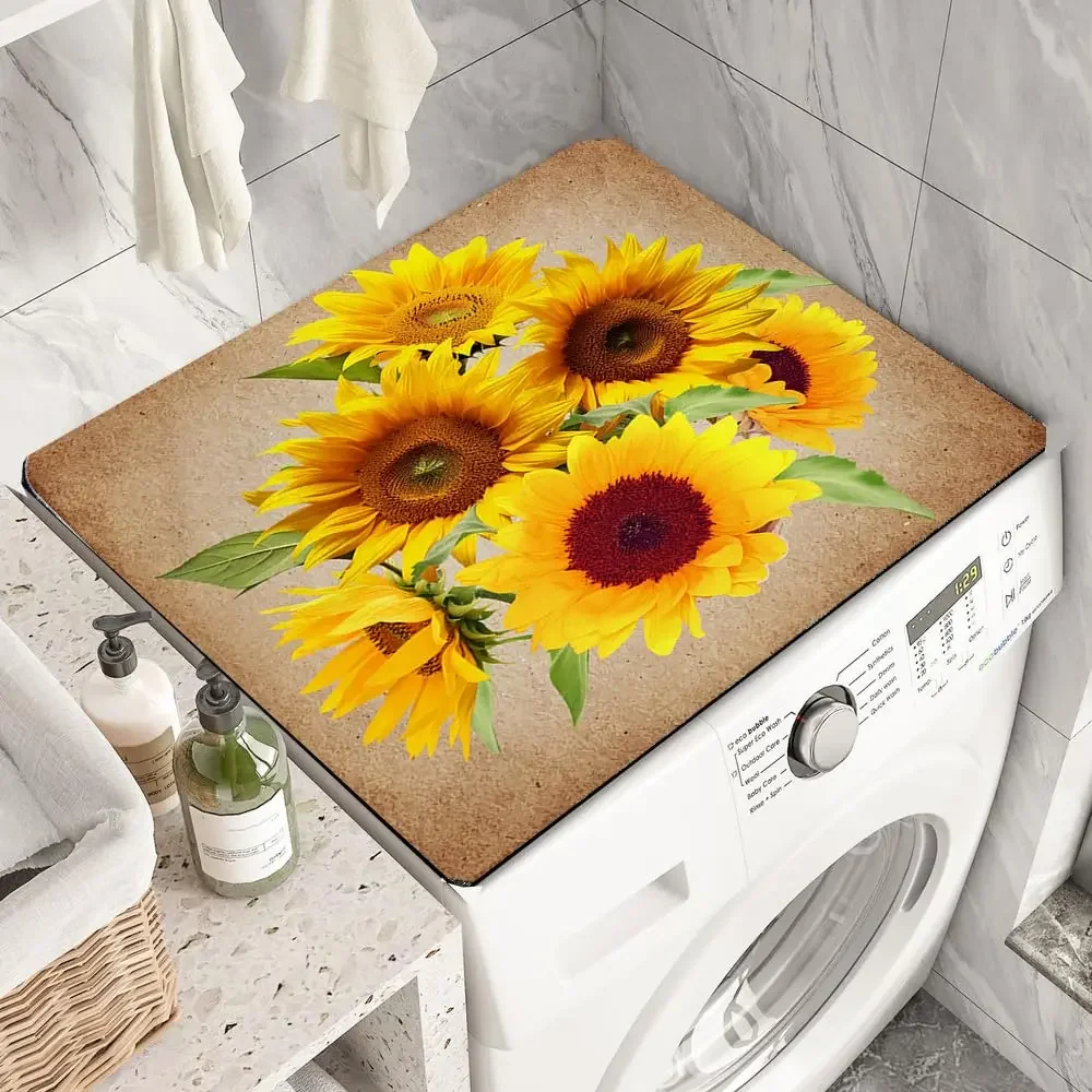 Sunflower Bouquet Washer Dryer Dust Cover Creative Washing Machine Dust Cover Pad Fast Drying Absorbent Protector Mat