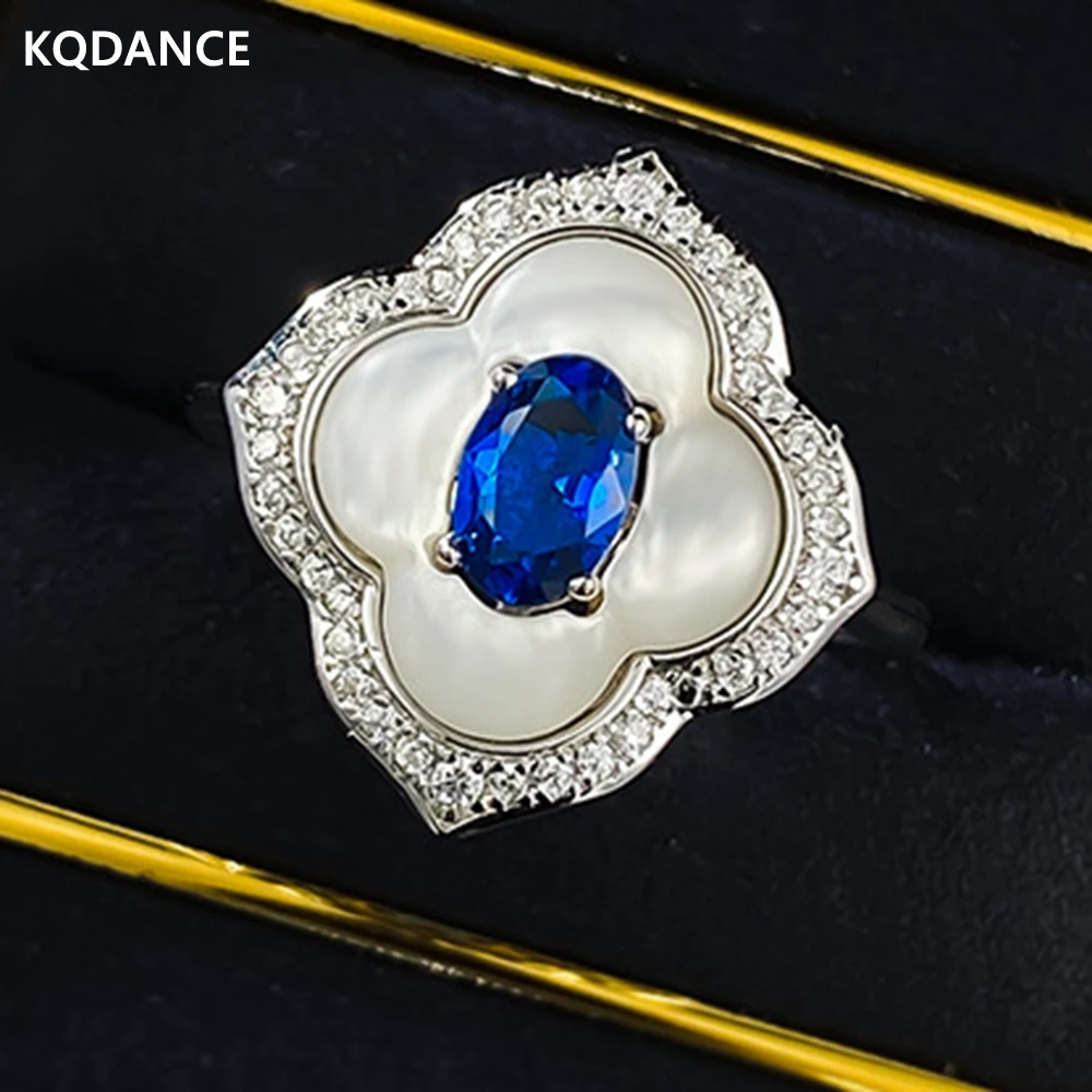 

KQDANCE Vintage 925 Sterling Silver Oval 4*6 MM Ruby Sapphire High Carbon Diamond Gems Flower Women Ring Wedding Party Jewelry