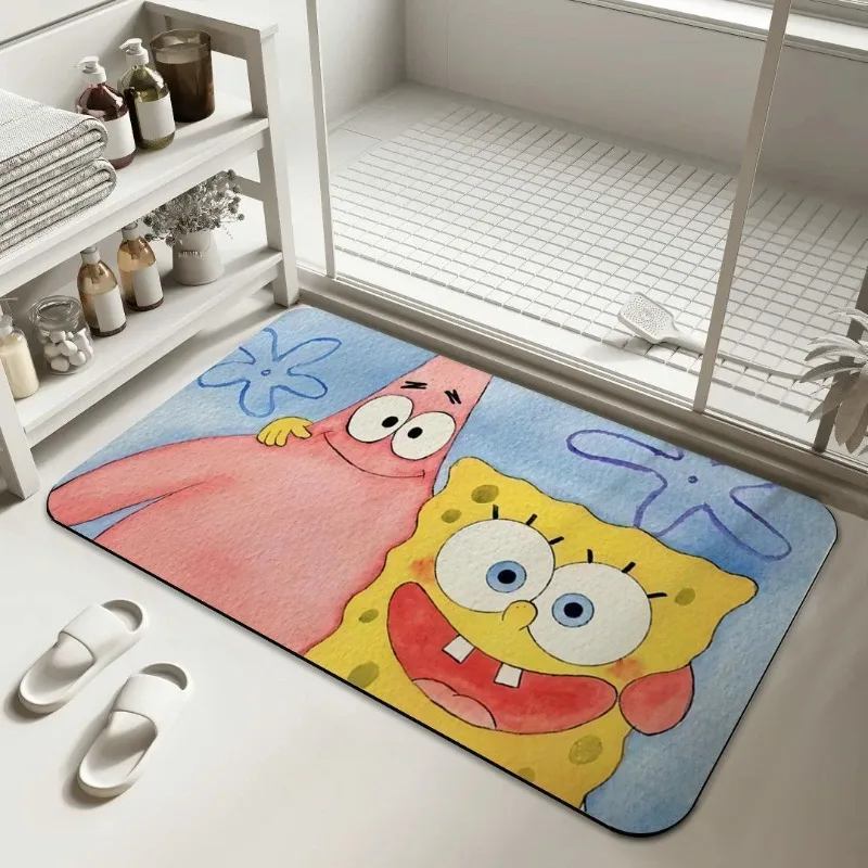 

Anime SpongeBo Bathroom Absorbent Floor Mat Diatom Mud Carpet Non-Slip Toilet Door Mat Cartoon Quick-Drying Foot Pad Kawaii New