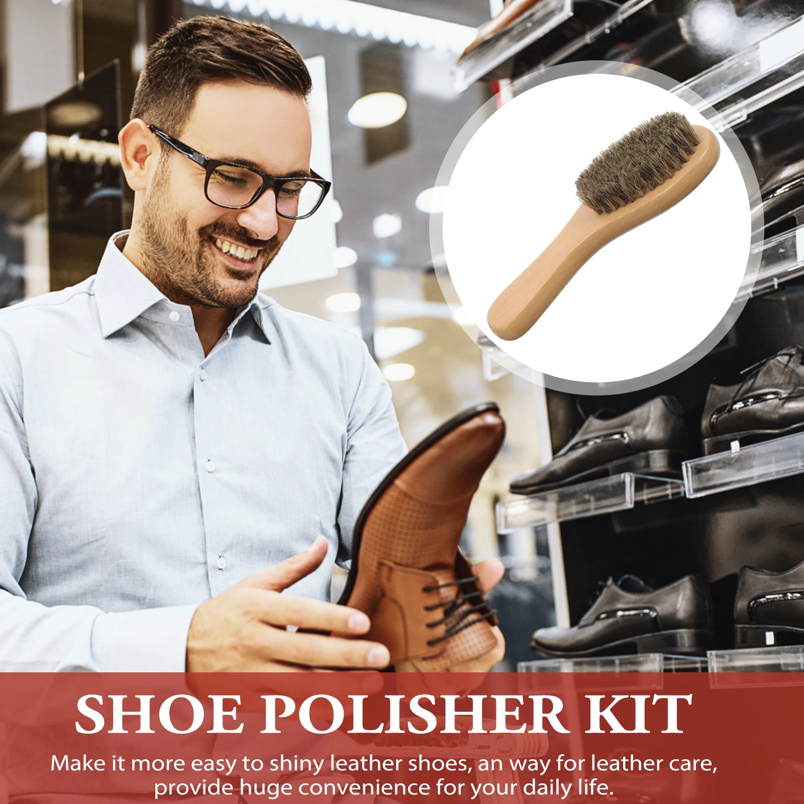 

Ergonomic Bent Head Shoe Durable Firm Bristles Gentle Cleaning Oil Polishing Fine Bristle For Shoes Boots Home Use Wood Handle