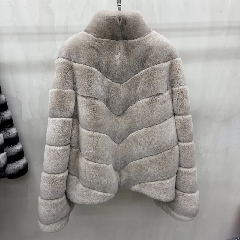 New High Quality Real Natural Rex Rabbit Fur Coat for Women Long Sleeves Luxury Fur Coat Thick Warm Outerwear Female Jackets