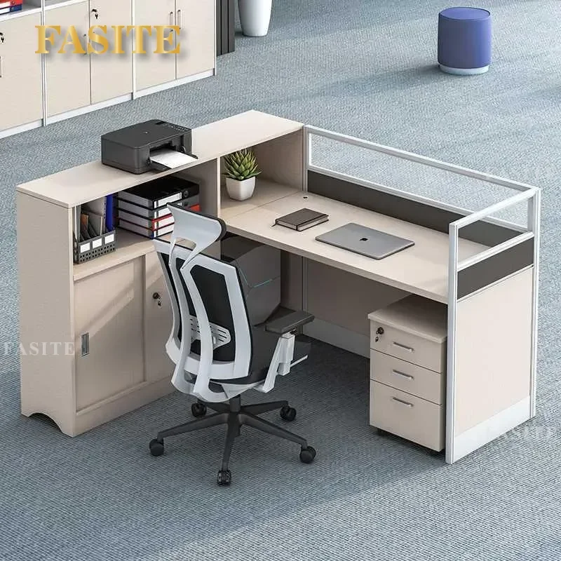 For Office Staff Desk with Partition Screen Financial Workstation Cubicle Desk and Chair Combo Modern Furniture for Workplace
