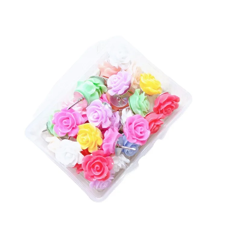 

30Pcs Resin Rose Pushpins Exquisite Workmanship Safe Useful Home Supply Gift Painting Lovers Pushpins Map Supplies