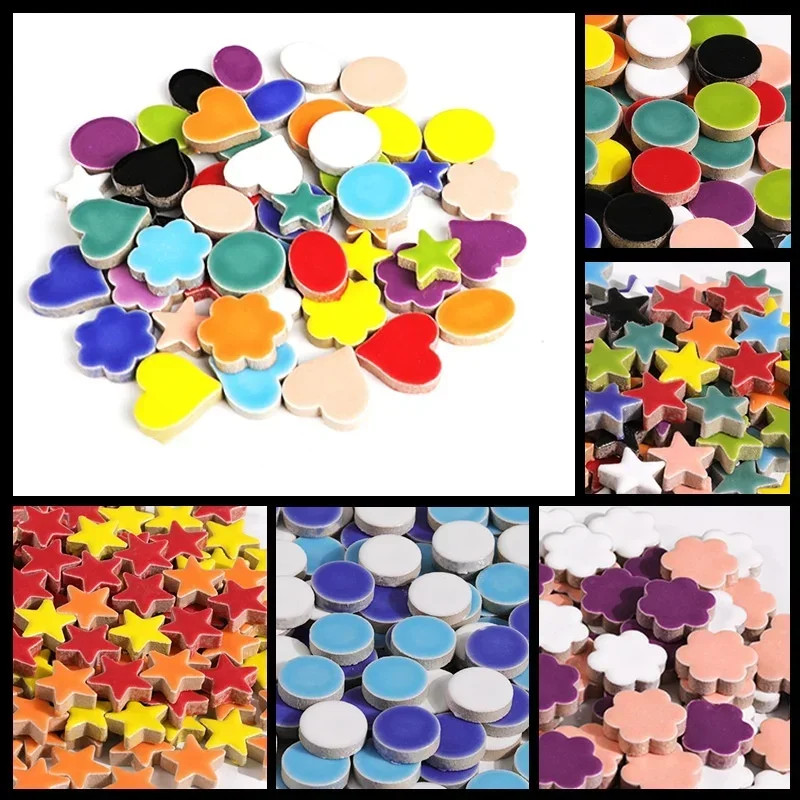 100g/3.5oz Multi Shape Ceramic Mosaic Tiles Colorful Polygon Porcelain Tile Star/Heart/Round/Oval/Flower DIY Making Stones