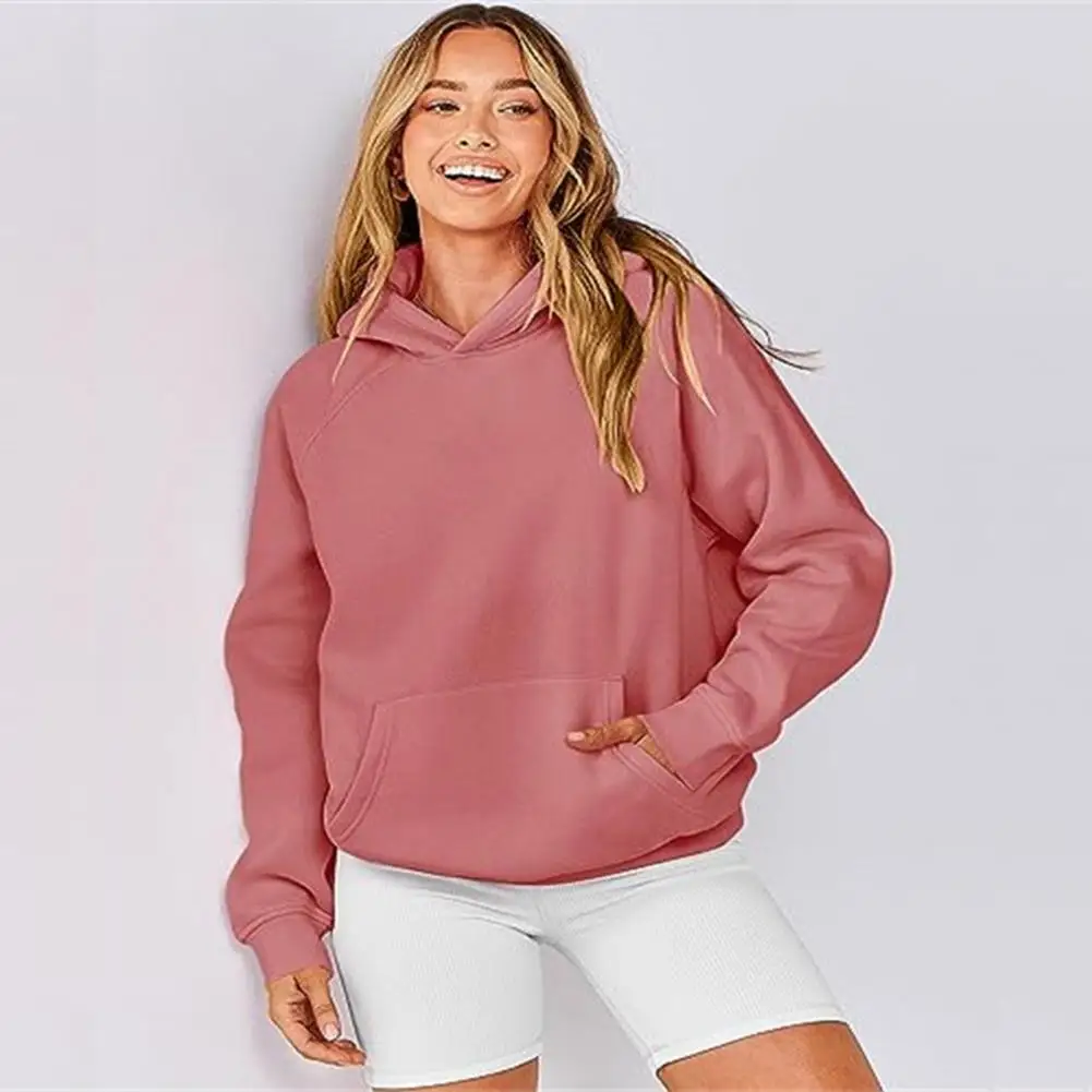 

Women Solid Hoodies with Large Pocket Long Sleeves Pullover Tops Fashion Loose Casual Hooded Coat Autumn Winter Female Warm