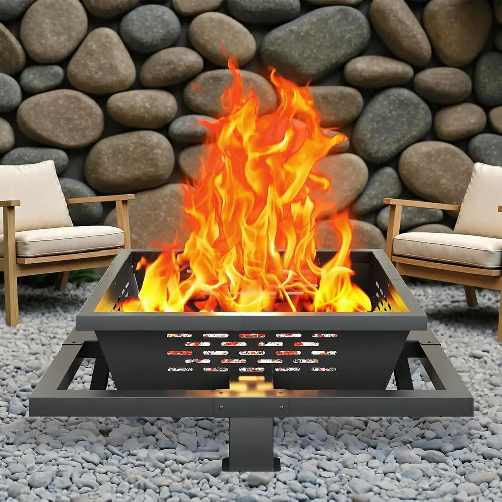 

47 Inch ire Pit or Outside, Outdoor Wood Burning irt with Poker, Heavy Duty ire Pit or Camping, Backyard, Patio
