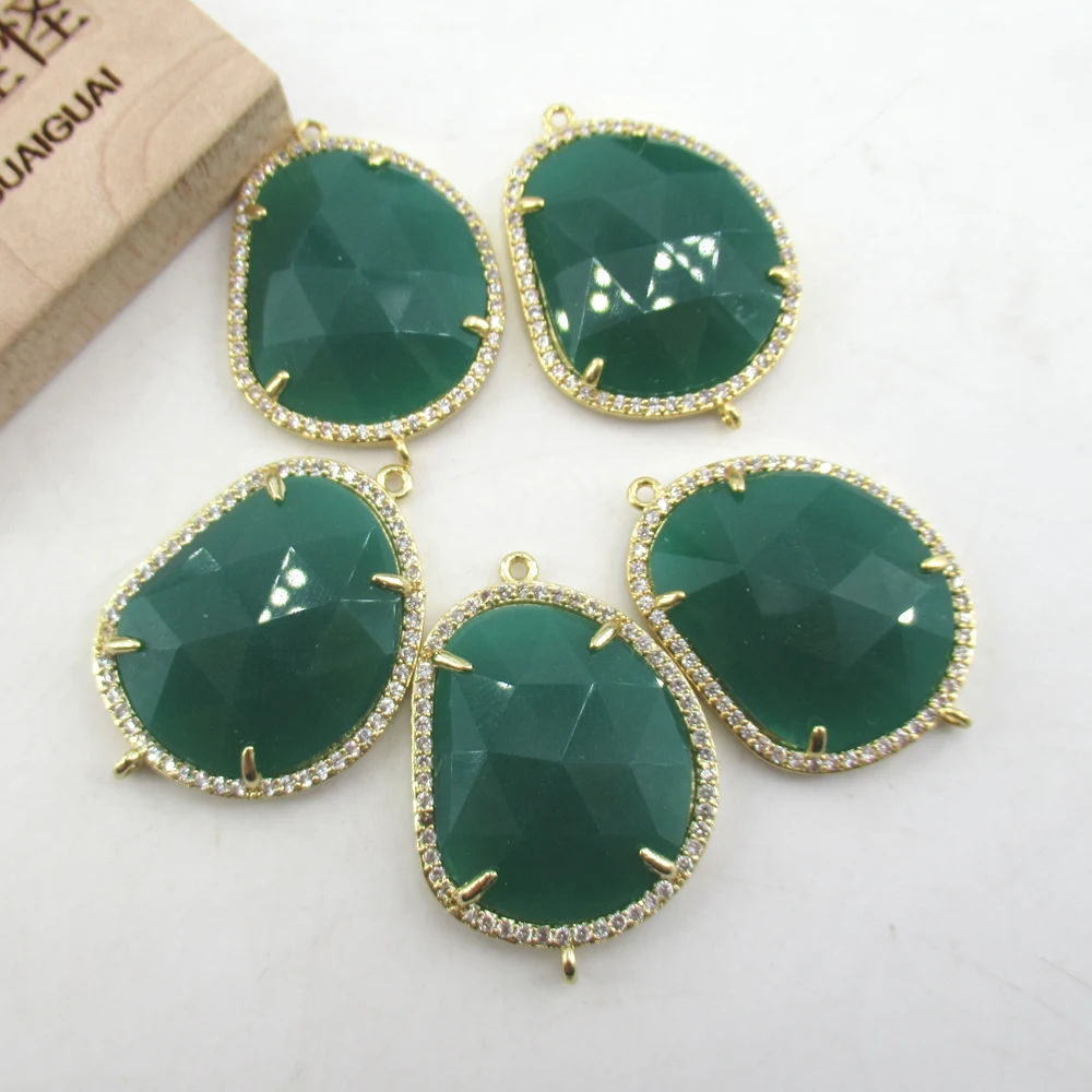 

APDGG 5 Pcs A017 Green Crystal Beads Cz Paved Double Rings Connector Jewelry DIY