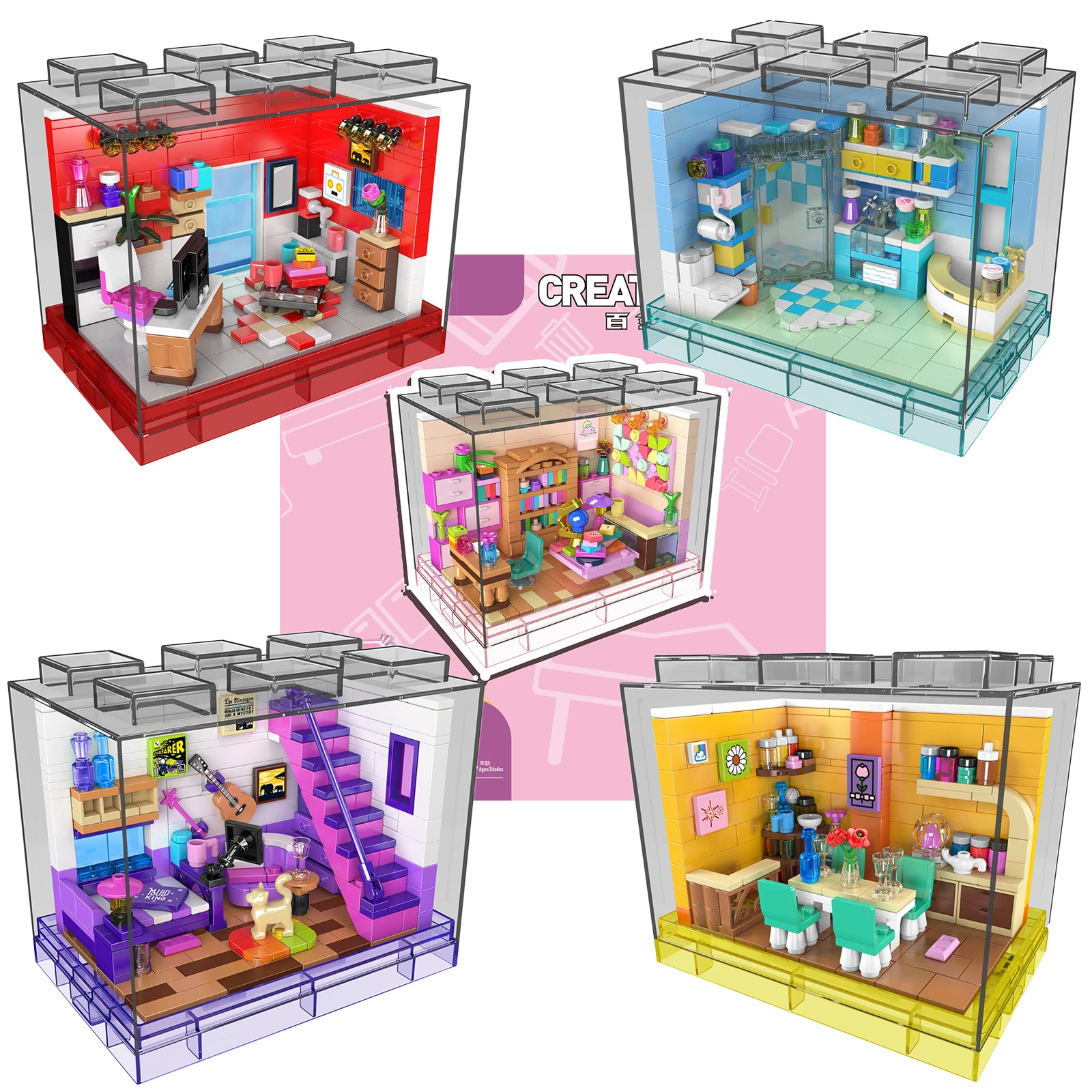 

Mould King 300PCS Home Scene Building Blocks Bathroom/Bathroom/StudyRoom Assembly Ornament Toys Kid Birthday Gift 24054-57