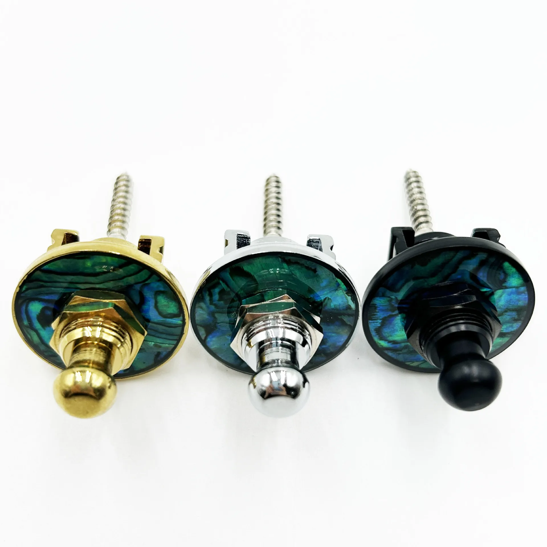2PCS Metal Guitar Strap Lock Buttons with Abalone Pearl Inlay Anti-Slip Security Strap Pegs Universal Tail Pins