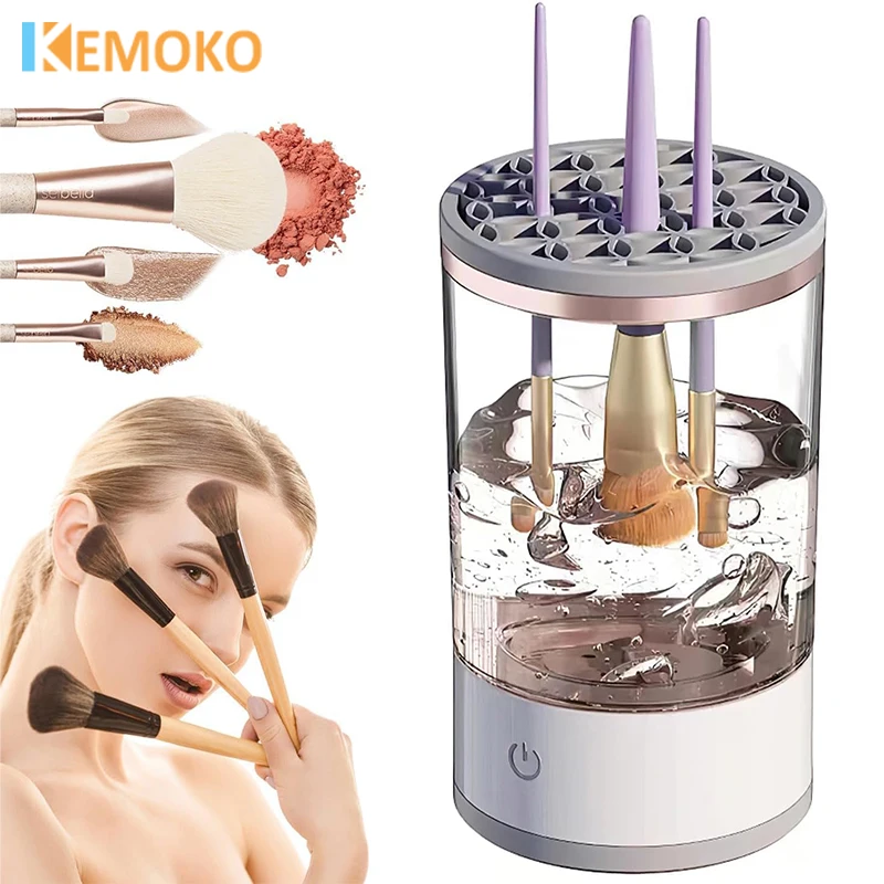 電動メイクブラシクリーナー-自動回転式メイクブラシ-3in1ホルダー-スタンド-女性用-簡単洗浄ブラシ-ウォッシャー-速乾ケア