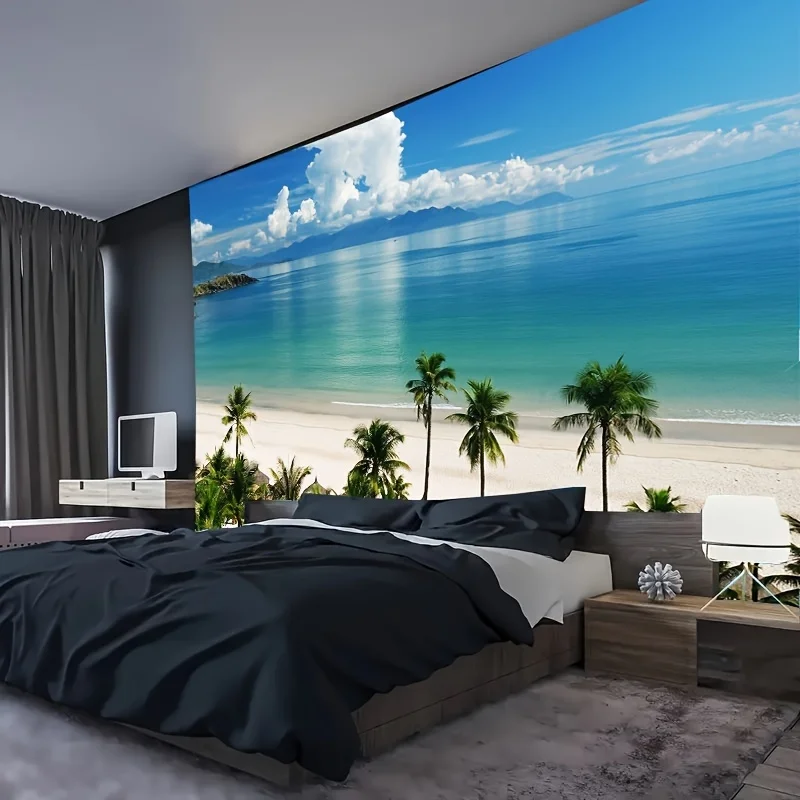 VIKAMA Tropical Beach Wall Tapestry Palm Trees & Blue Ocean 
