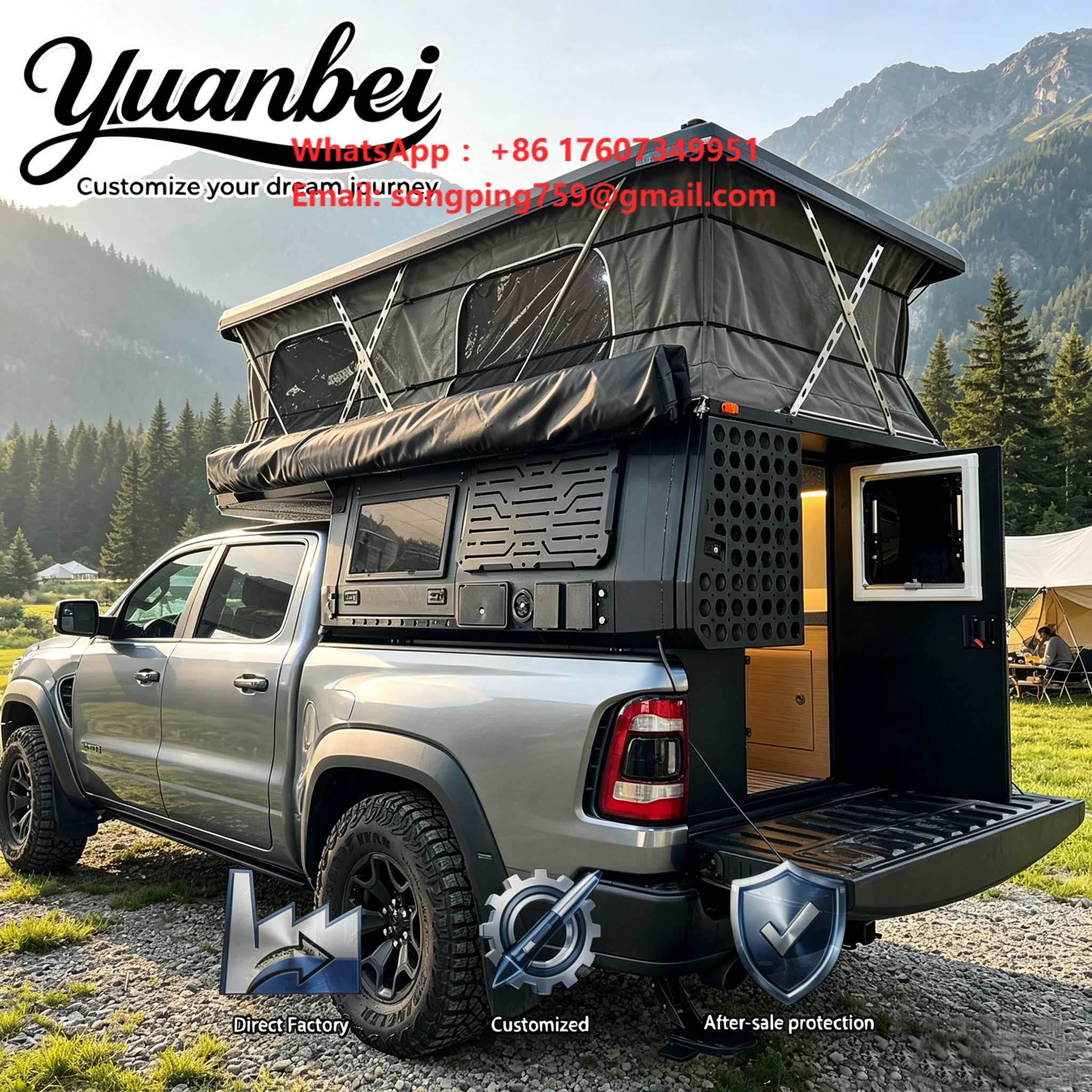 Reliable Pickup Camper Box Alloy Frame Truck Bed Shell Lift up Roof Overland Journey Heavy Duty Hinges
