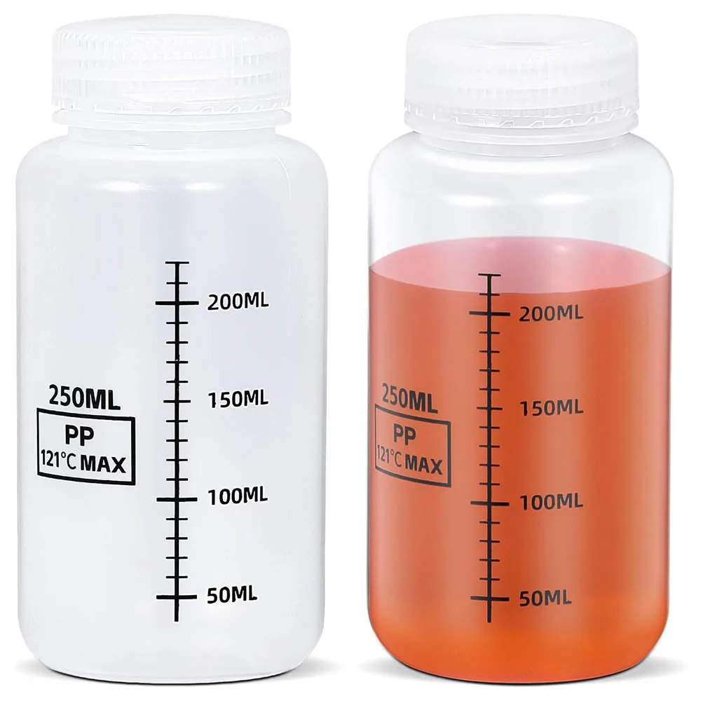 8oz/250ml Wide Mouth Plastic Bottles,Graduated Food Grade PP Container Jars for Water Sample Lab Reagent Liquid Medicine Storage