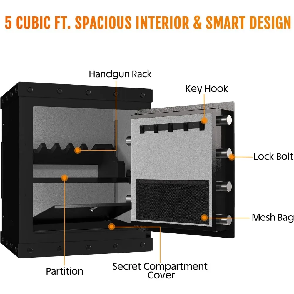 Cassaforte con serratura digitale ignifuga con accesso biometrico, cassetta di sicurezza in acciaio per la casa, ripiani regolabili e scomparti nascosti