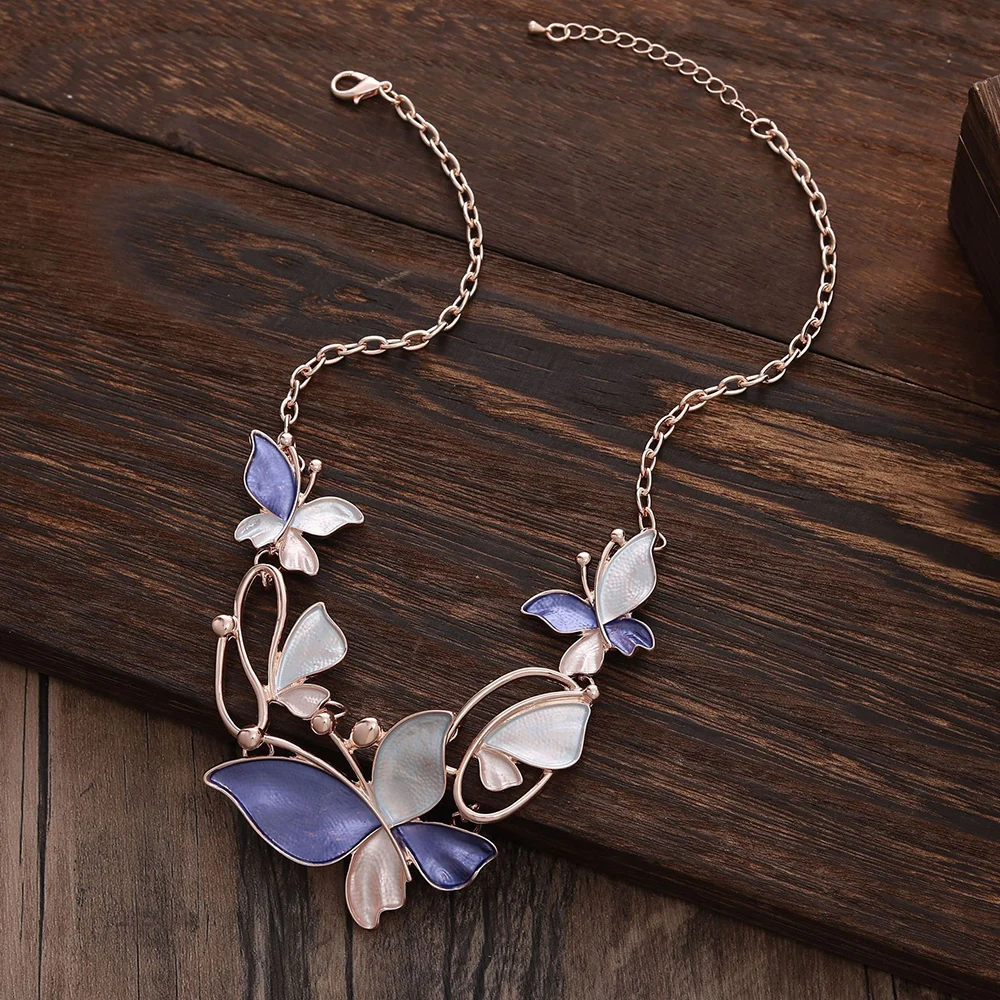 Colorful Enamel Vivid Butterfly Necklaces Irregular Hollow Women Highlevel Retro Choker Popular Jewelry Girl Seaside Party Gifts