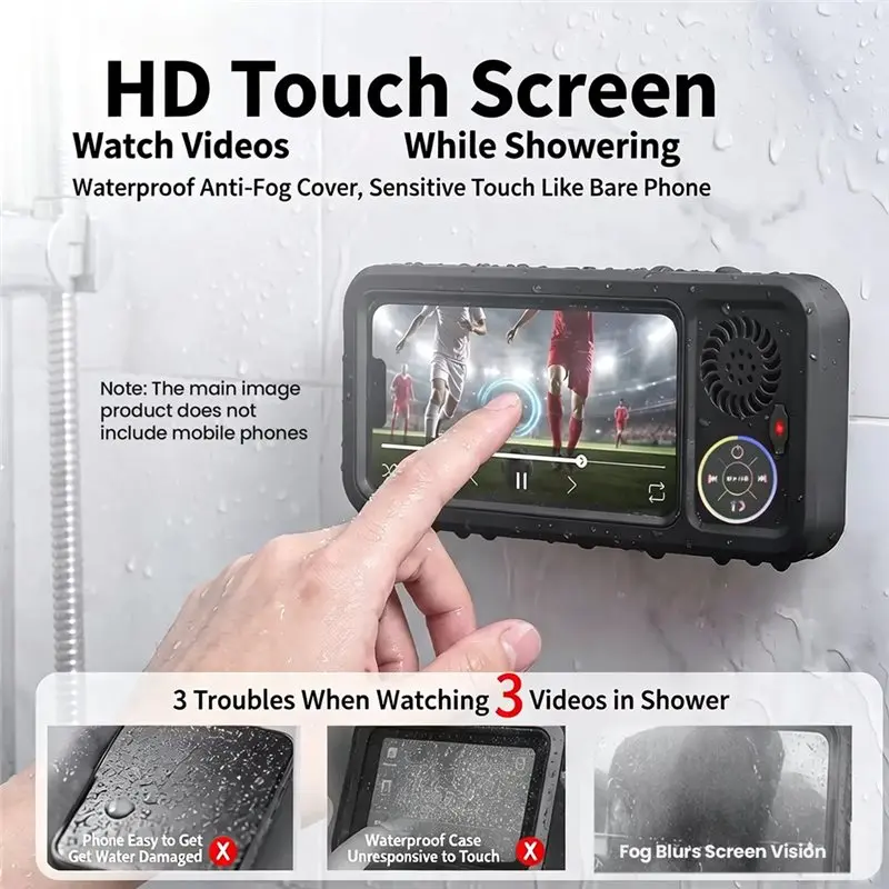 DTB7 Waterproof Bluetooth Speaker with 360° Rotation Phone Holder Box HD Touch Screen RGB Light for Bathroom Shower Stereo Sound