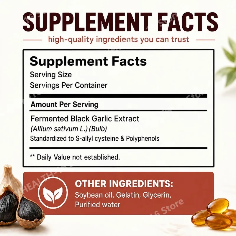 Fermented Black Garlic Softgels with S-Allyl Cysteine and Polyphenols Easy Daily Nutrition for Men and Women Adults 60 Softgels