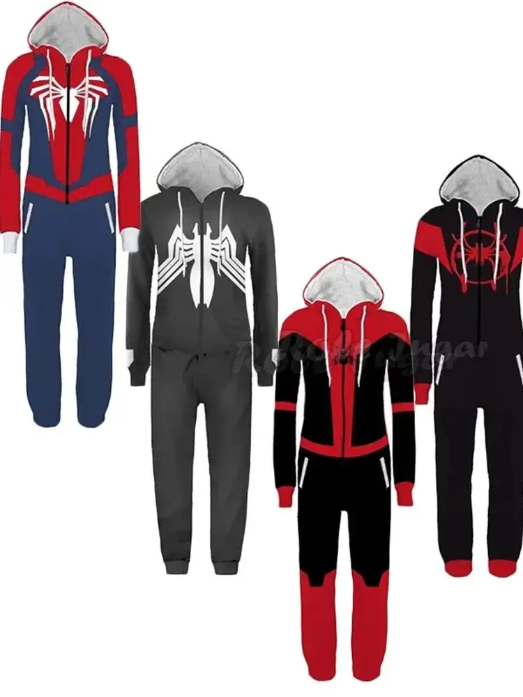 Spider Deadpool Jumpsuits Pajamas Cosplay Costumes Men Women Halloween Christmas Party Cartoon Sleepwear onesies for adults