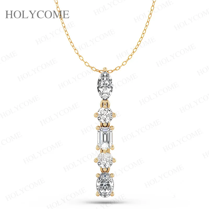 925 Sterling Silber Multi-Form Moissanit Anhänger Halskette Oval Rund Smaragdschliff Dünne Kette für Damen Modeschmuck – Detail 6